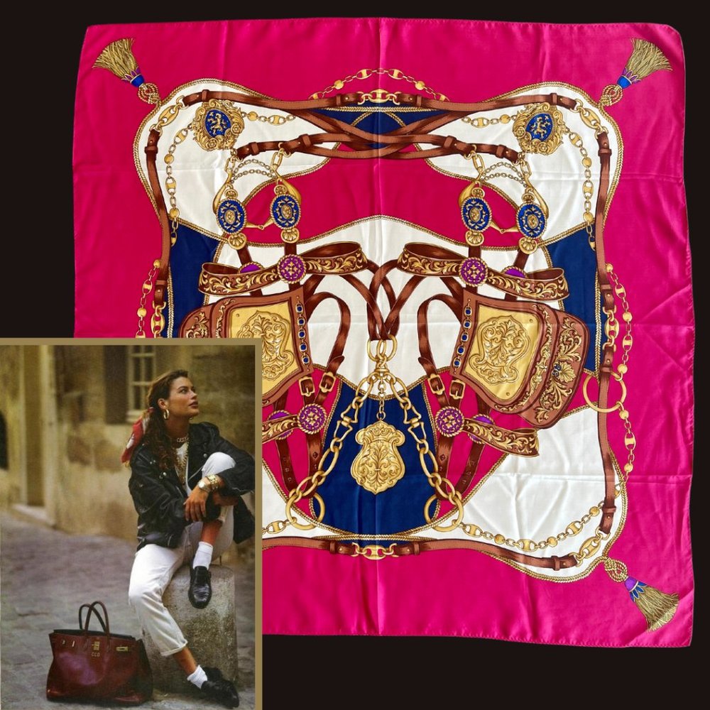 Hiroko Kapp 100% Silk "Hermes Look For Less" Scarf Horse Saddle Pattern ExltCond